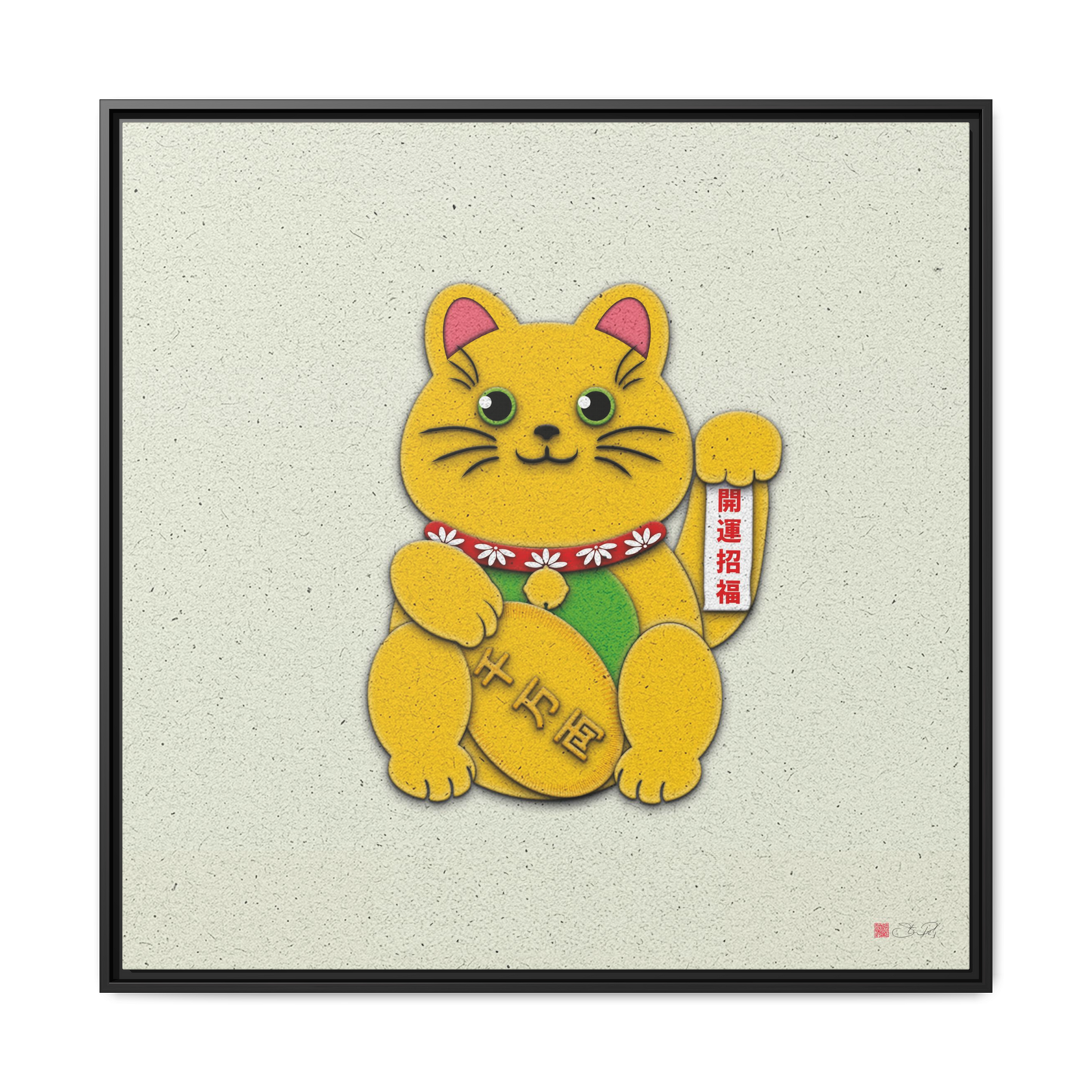 Gold Left Paw Maneki-Neko - 36x36" Framed Canvas