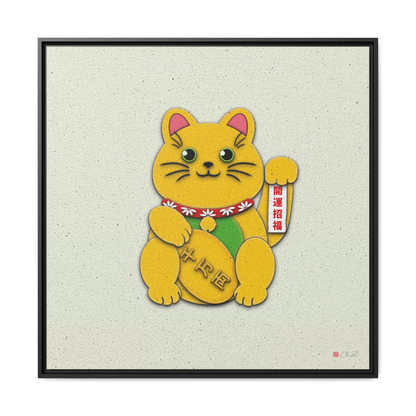 Gold Left Paw Maneki-Neko - 36x36" Framed Canvas