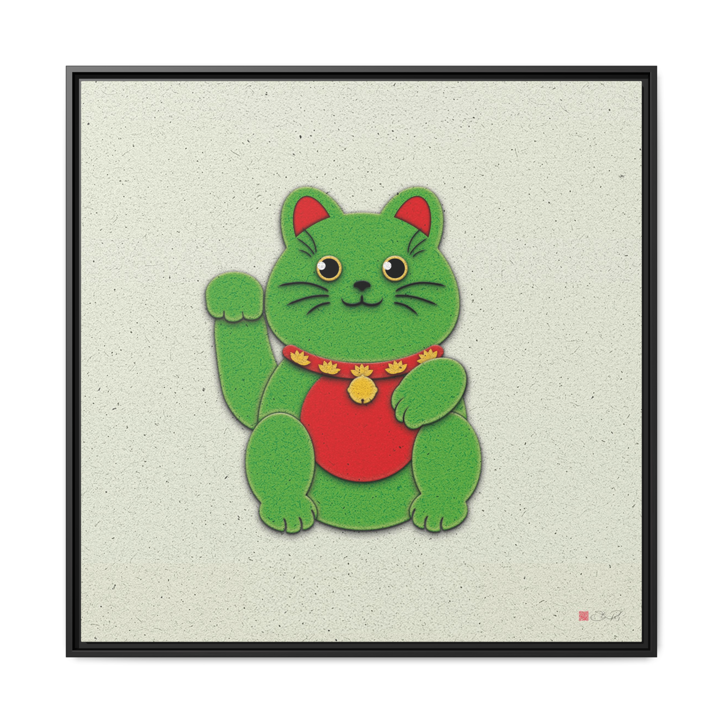 Green Maneki-Neko - 36x36" Framed Canvas