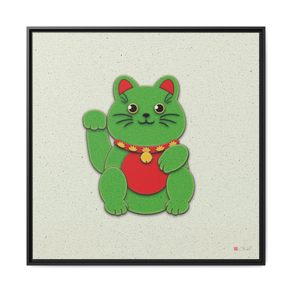 Green Maneki-Neko - 36x36" Framed Canvas