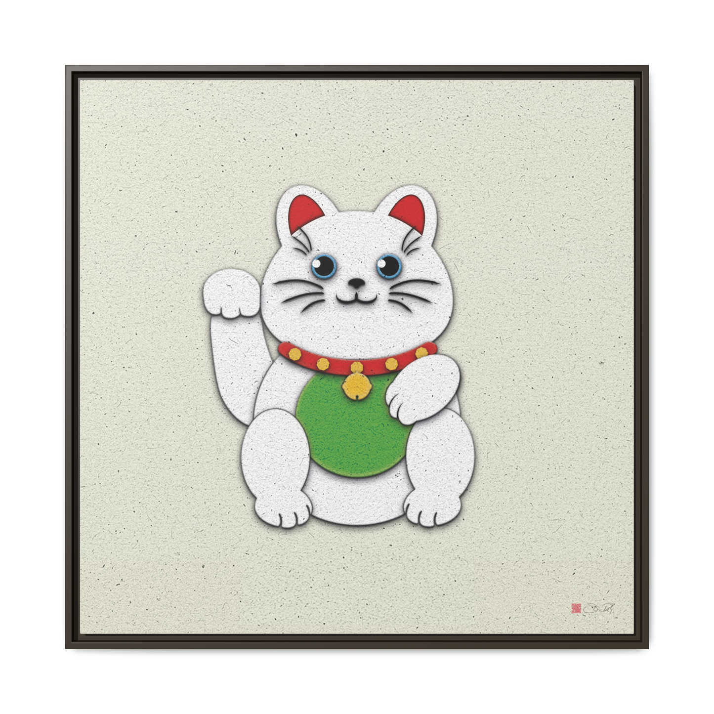 White Maneki-Neko - 36x36" Framed Canvas
