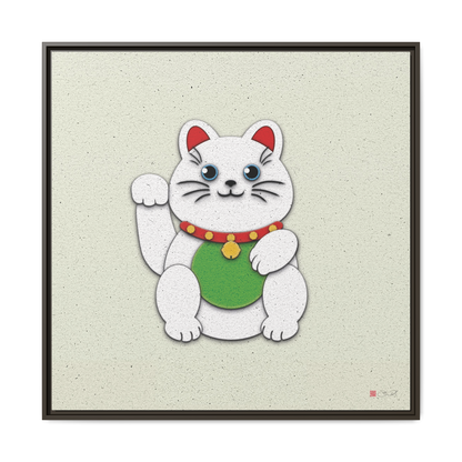 White Maneki-Neko - 36x36" Framed Canvas