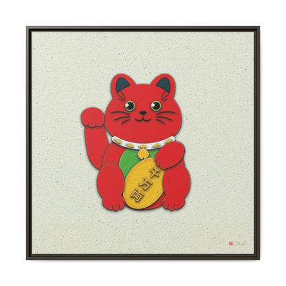 Red Maneki-Neko - 36x36" Framed Canvas