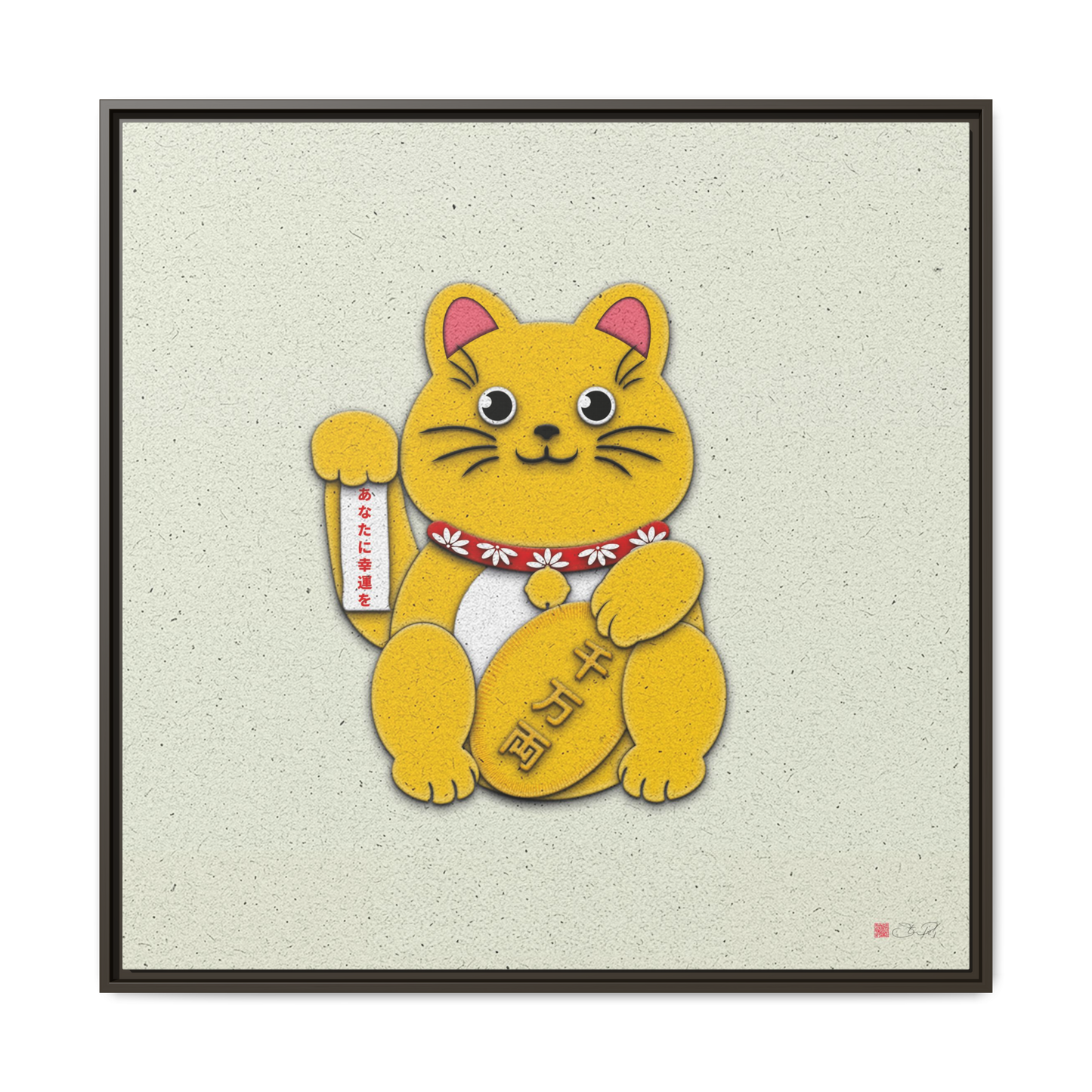 Gold Right Paw Maneki-Neko - 36x36" Framed Canvas