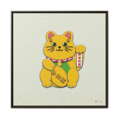 Gold Left Paw Maneki-Neko - 36x36" Framed Canvas