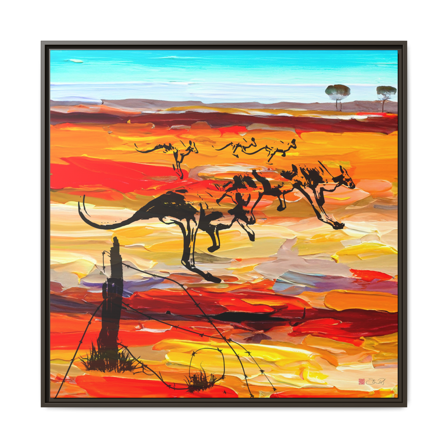 Mob - Australian Outback Kangaroo Art - 36x36" Framed Canvas