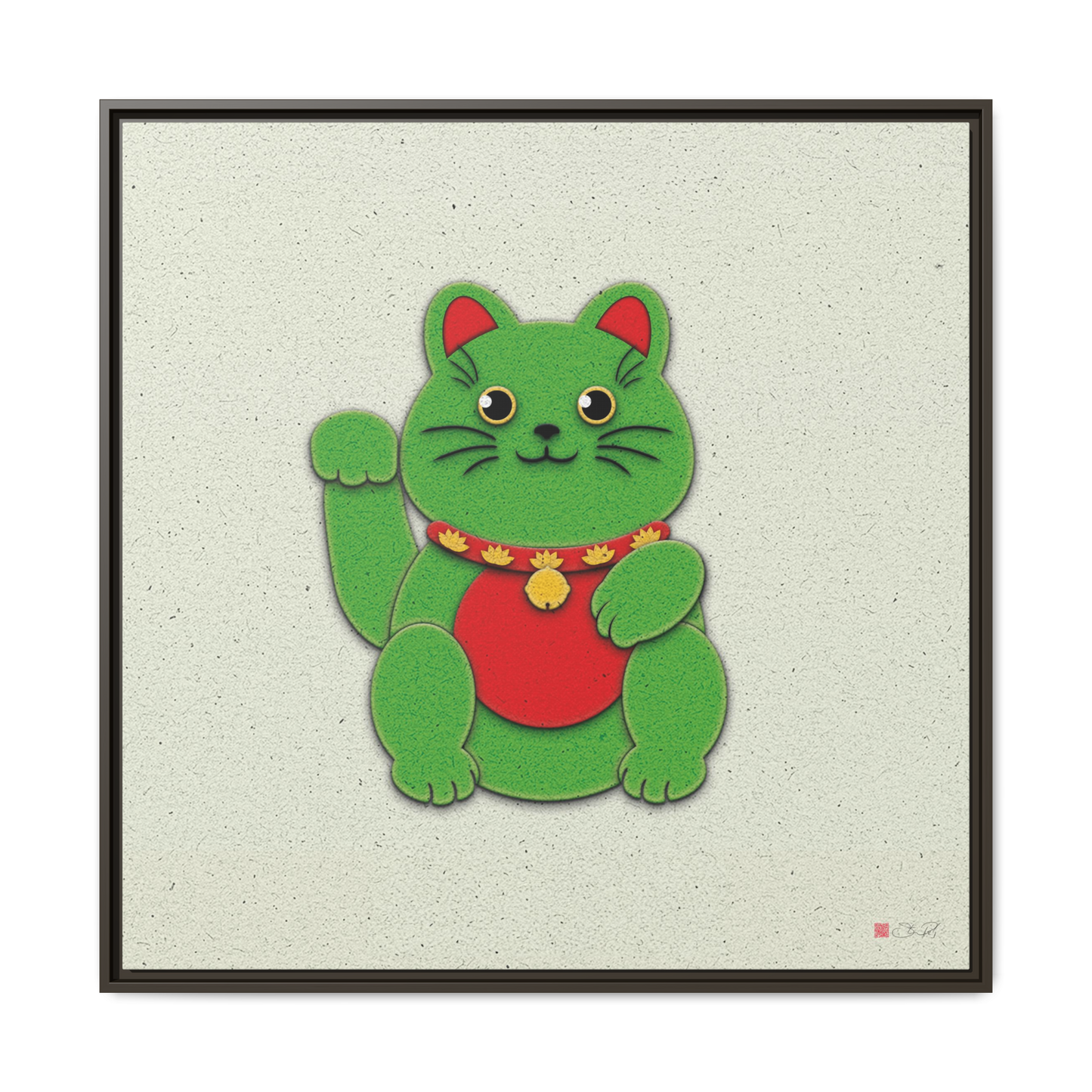Green Maneki-Neko - 36x36" Framed Canvas