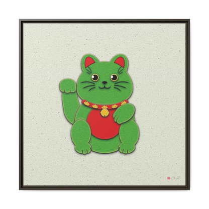 Green Maneki-Neko - 36x36" Framed Canvas