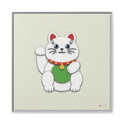 White Maneki-Neko - 36x36" Framed Canvas