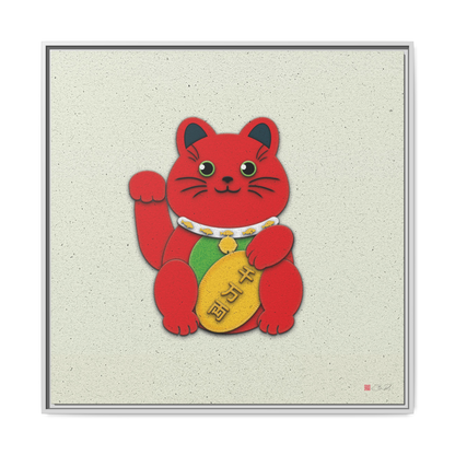 Red Maneki-Neko - 36x36" Framed Canvas