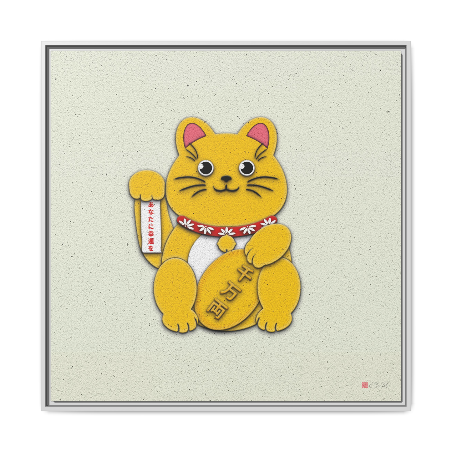 Gold Right Paw Maneki-Neko - 36x36" Framed Canvas