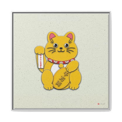 Gold Right Paw Maneki-Neko - 36x36" Framed Canvas