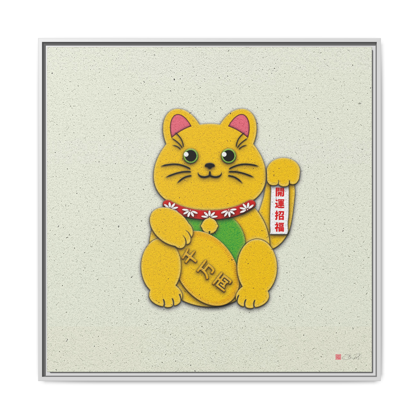 Gold Left Paw Maneki-Neko - 36x36" Framed Canvas