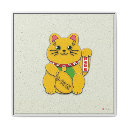Gold Left Paw Maneki-Neko - 36x36" Framed Canvas