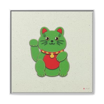 Green Maneki-Neko - 36x36" Framed Canvas