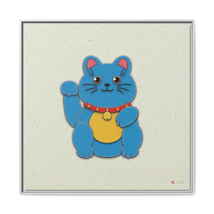 Blue Maneki-Neko - 36x36" Framed Canvas