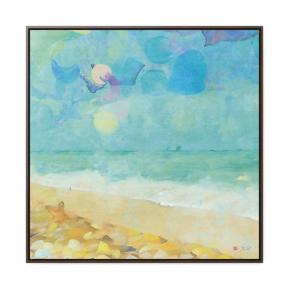 36x36" Framed Canvas Print: "Beachcombing"