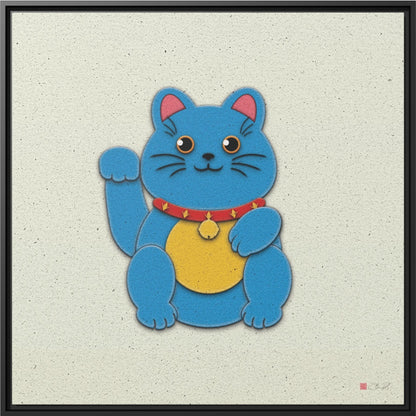 32x32" Framed Canvas: "Blue Maneki-Neko"