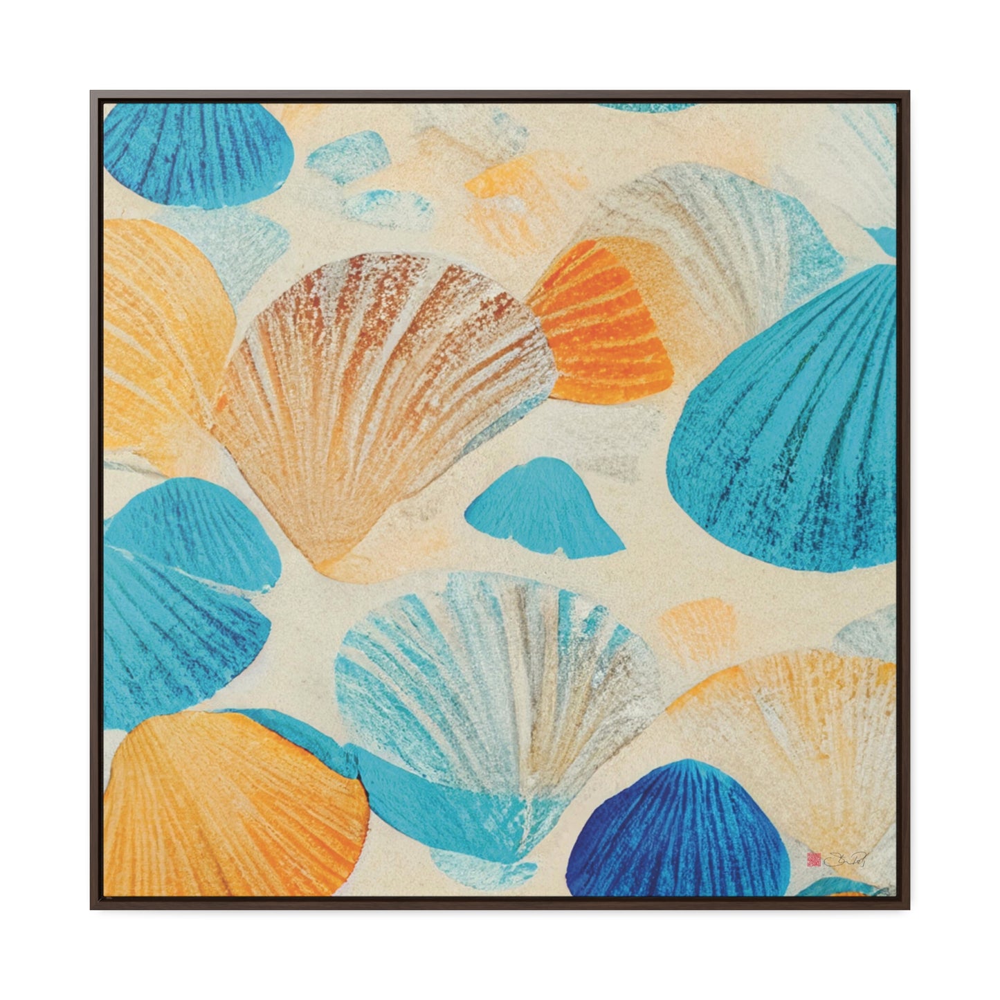 36x36" Framed Canvas Print: "Collecting Shells"