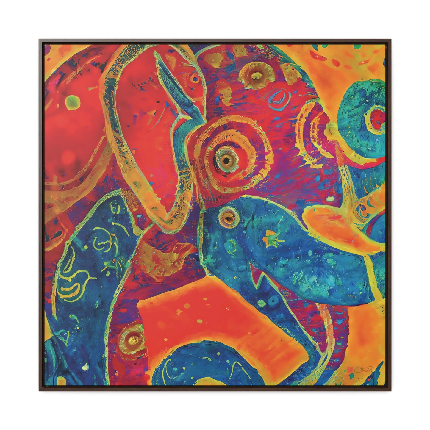 36x36" Framed Canvas Print: "Elephant Regalia"