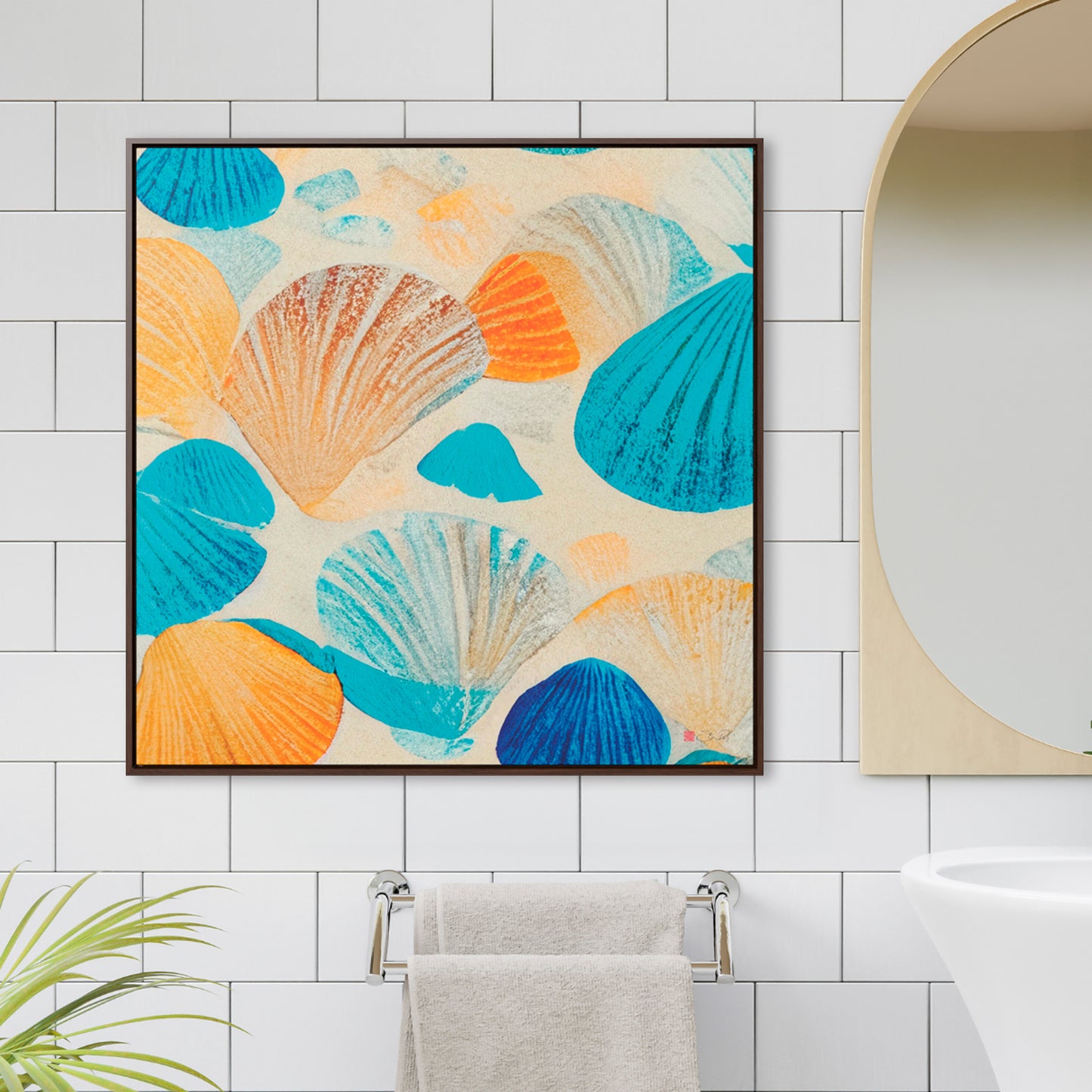 36x36" Framed Canvas Print: "Collecting Shells"