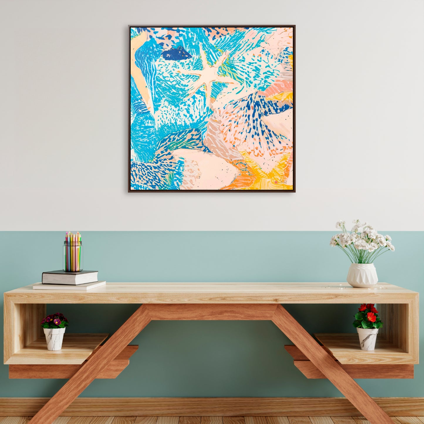 36x36" Framed Canvas Print: "Starfish"