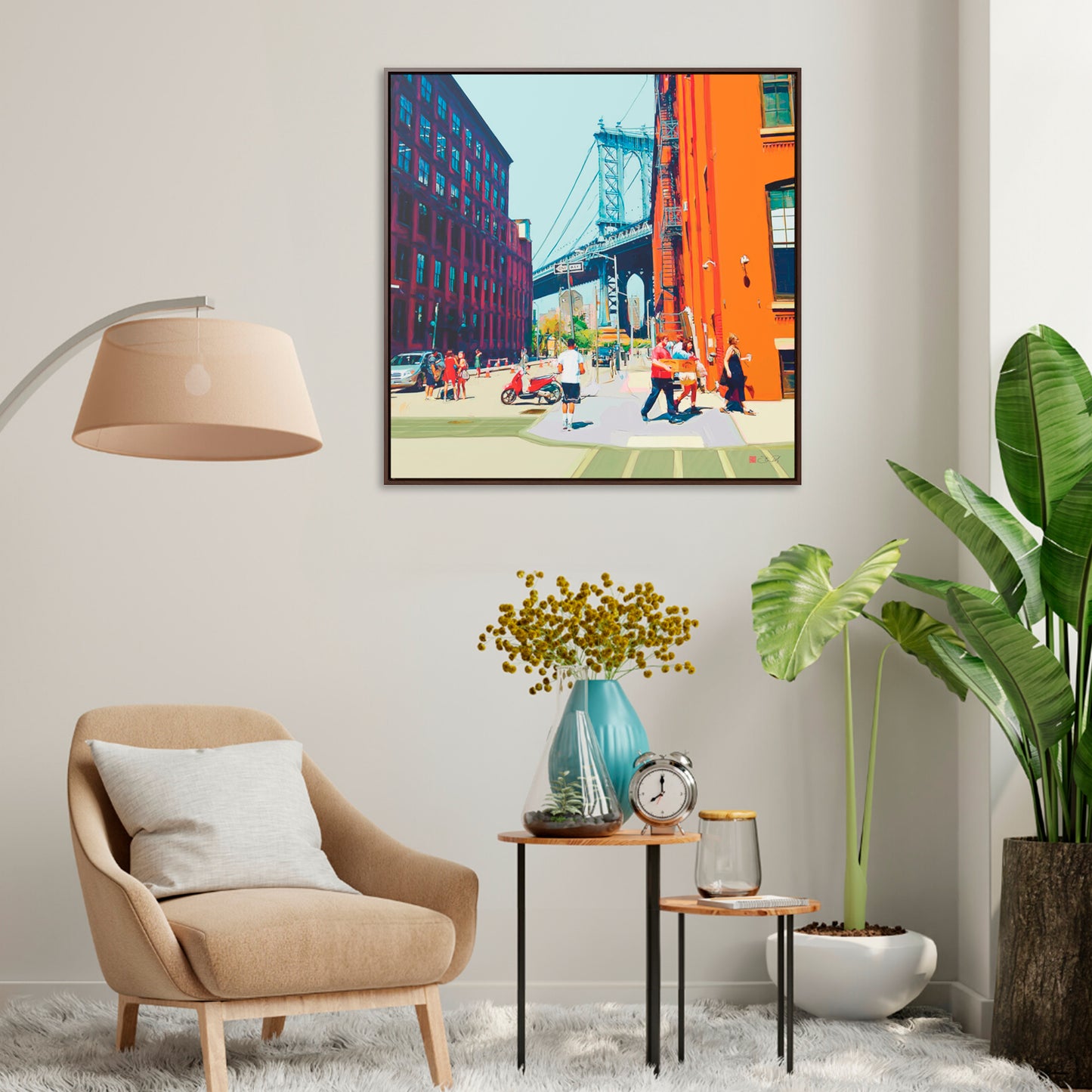 36x36" Framed Canvas Print: "Summer in Dumbo"