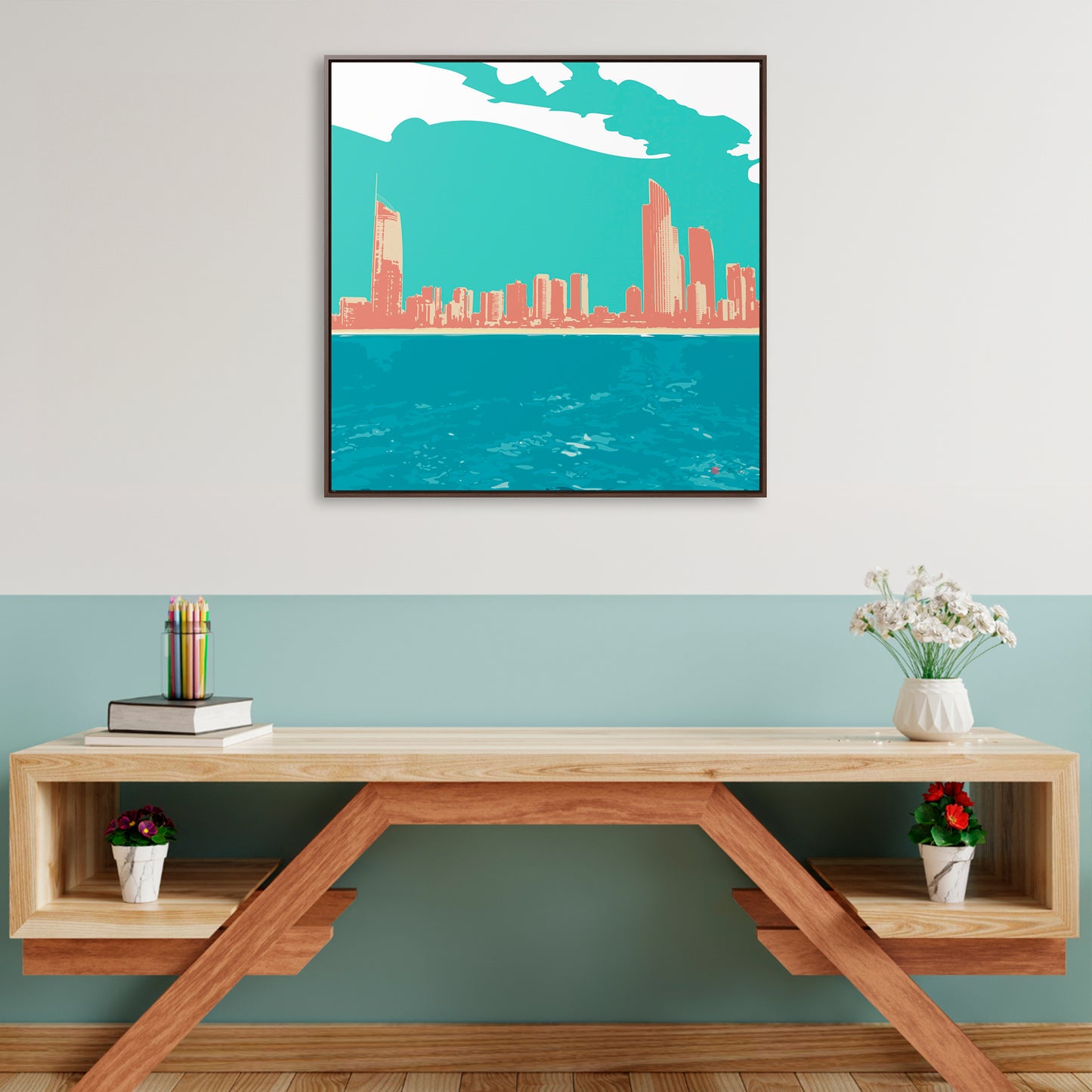 36x36" Framed Canvas Print: "Surfers Paradise Skyline"