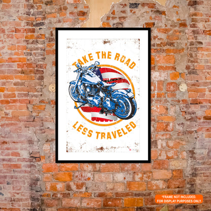 Take the road less traveled - Vintage Bike Art Rolled Poster