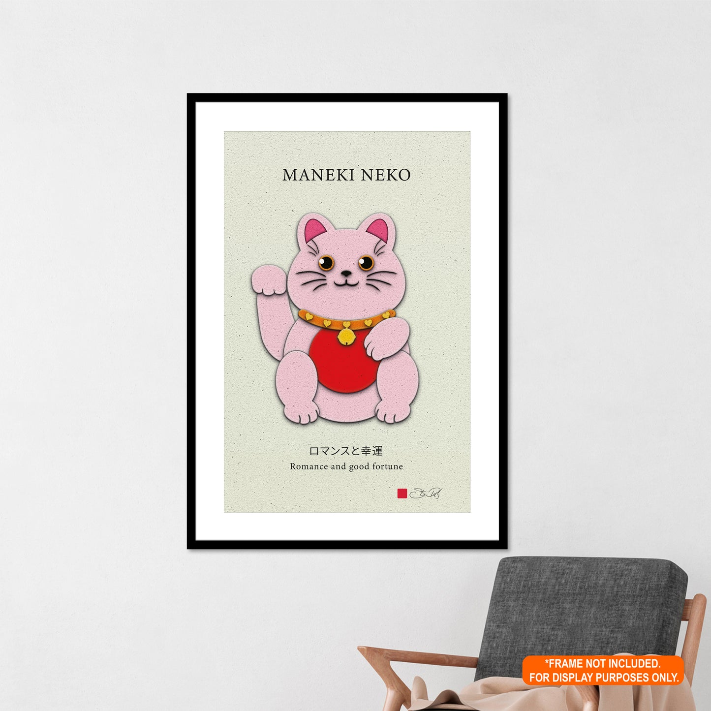 Pink Maneki-Neko Kirigami Style Art Rolled Posters