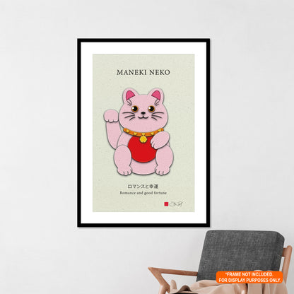 Pink Maneki-Neko Kirigami Style Art Rolled Posters