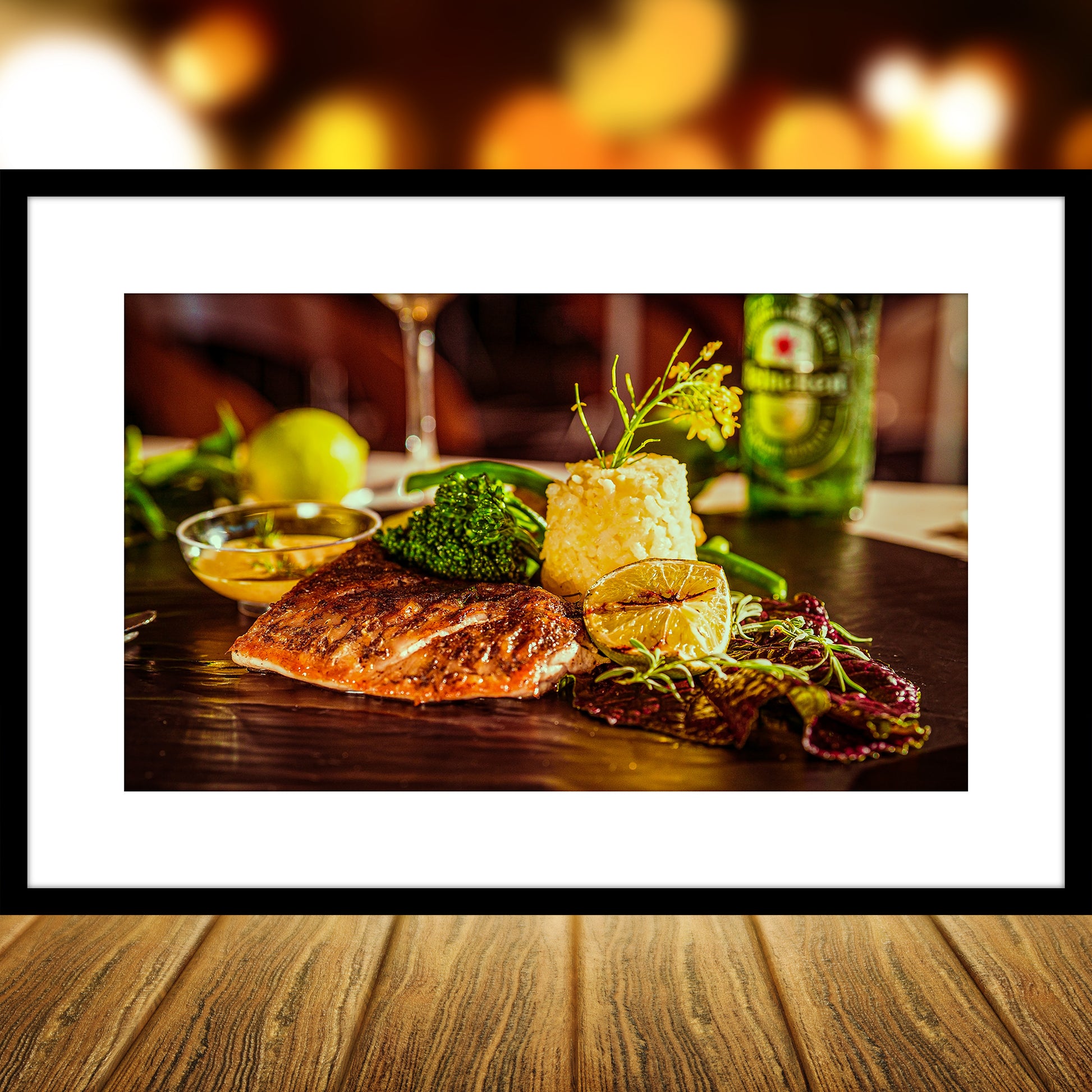 Grilled Salmon Dinner. Promotional food pic for cafe, resort or restaurant. - vrmediadecor.vrmedia.com.au