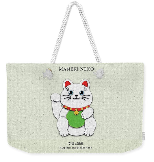 White Maneki-Neko Providing Purity and Happiness - Weekender Tote Bag