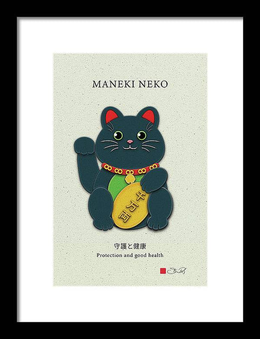 Black Maneki-Neko Warding Off Evil and Bringing Good Health - Framed Print