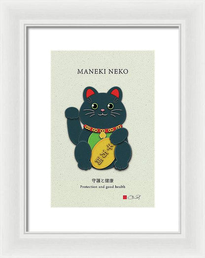 Black Maneki-Neko Warding Off Evil and Bringing Good Health - Framed Print