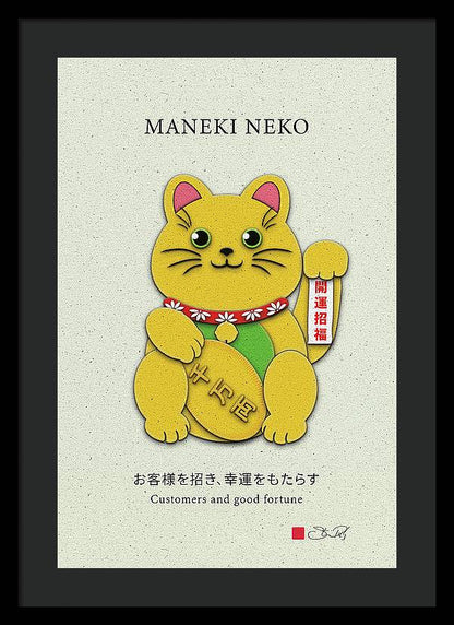 Gold Left Paw Maneki-Neko Attracting Customers and Opportunities - Framed Print