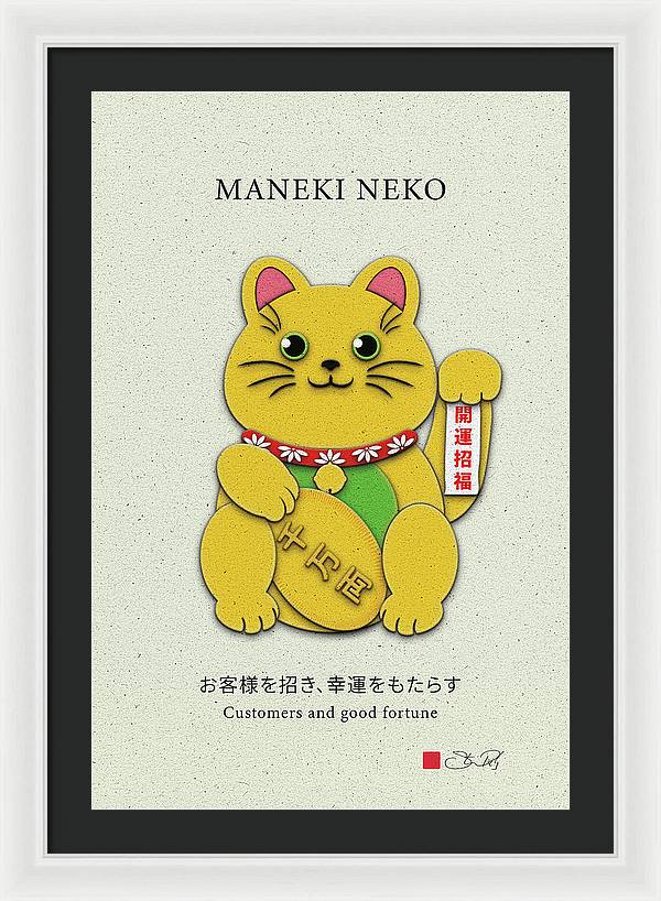 Gold Left Paw Maneki-Neko Attracting Customers and Opportunities - Framed Print