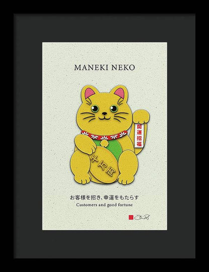 Gold Left Paw Maneki-Neko Attracting Customers and Opportunities - Framed Print