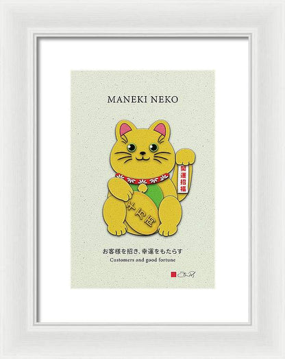 Gold Left Paw Maneki-Neko Attracting Customers and Opportunities - Framed Print