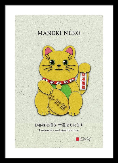 Gold Left Paw Maneki-Neko Attracting Customers and Opportunities - Framed Print