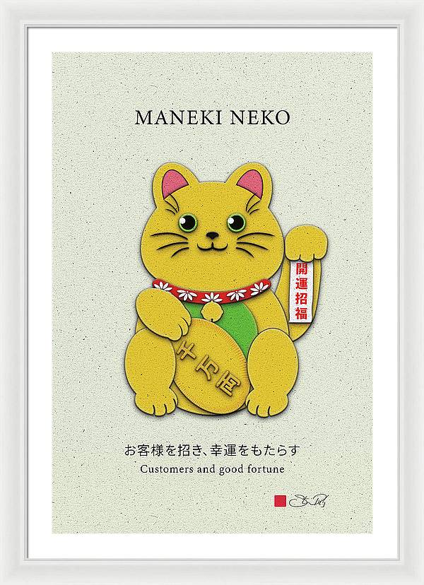 Gold Left Paw Maneki-Neko Attracting Customers and Opportunities - Framed Print