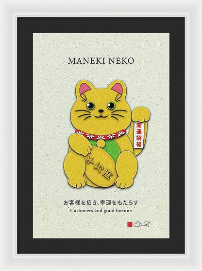 Gold Left Paw Maneki-Neko Attracting Customers and Opportunities - Framed Print