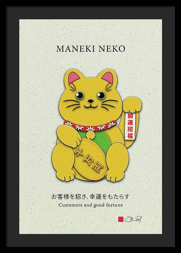 Gold Left Paw Maneki-Neko Attracting Customers and Opportunities - Framed Print