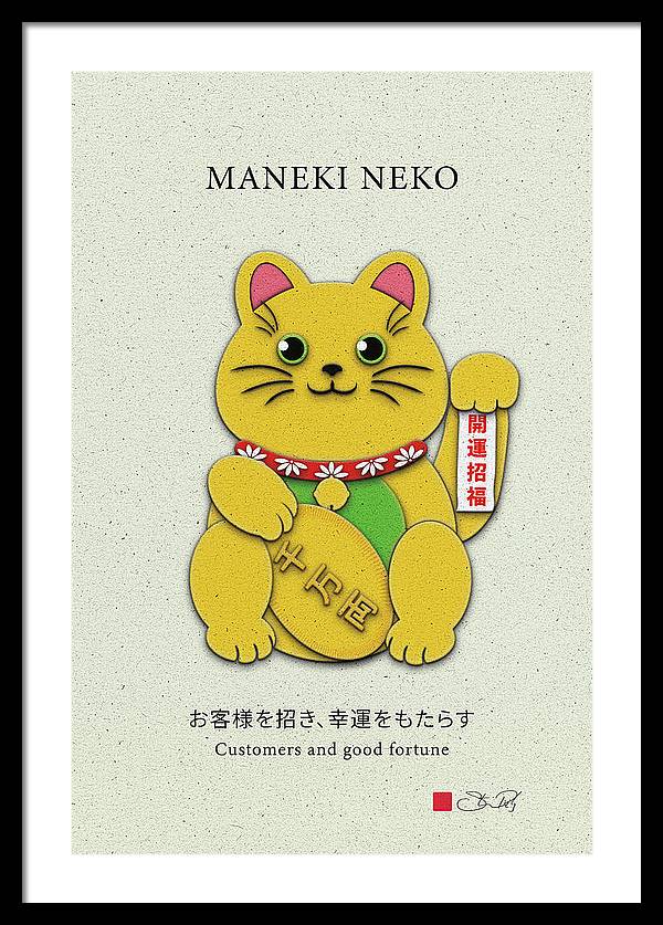 Gold Left Paw Maneki-Neko Attracting Customers and Opportunities - Framed Print