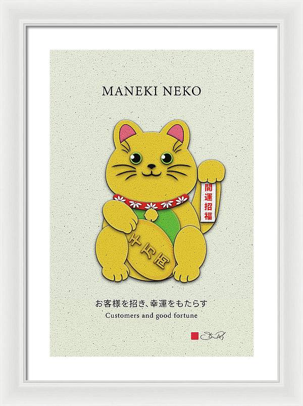 Gold Left Paw Maneki-Neko Attracting Customers and Opportunities - Framed Print