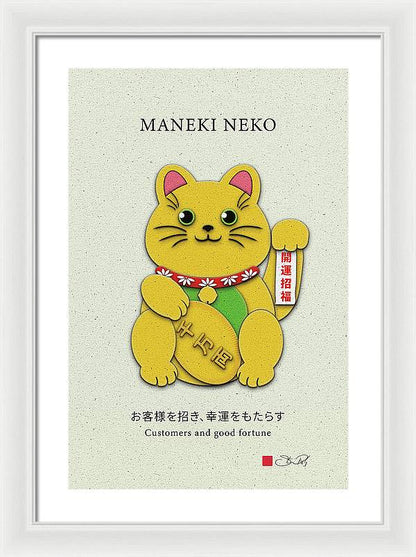 Gold Left Paw Maneki-Neko Attracting Customers and Opportunities - Framed Print