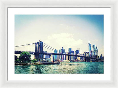 Long Island, Brooklyn Bridge, New York in Colour - Framed Print