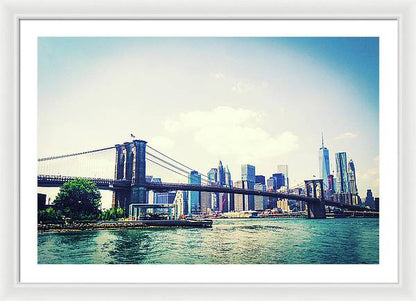 Long Island, Brooklyn Bridge, New York in Colour - Framed Print