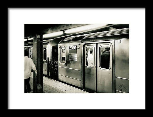 Retro Subway Delight Train 2316 BW - Framed Print