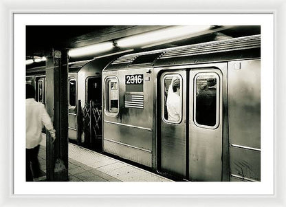 Retro Subway Delight Train 2316 BW - Framed Print